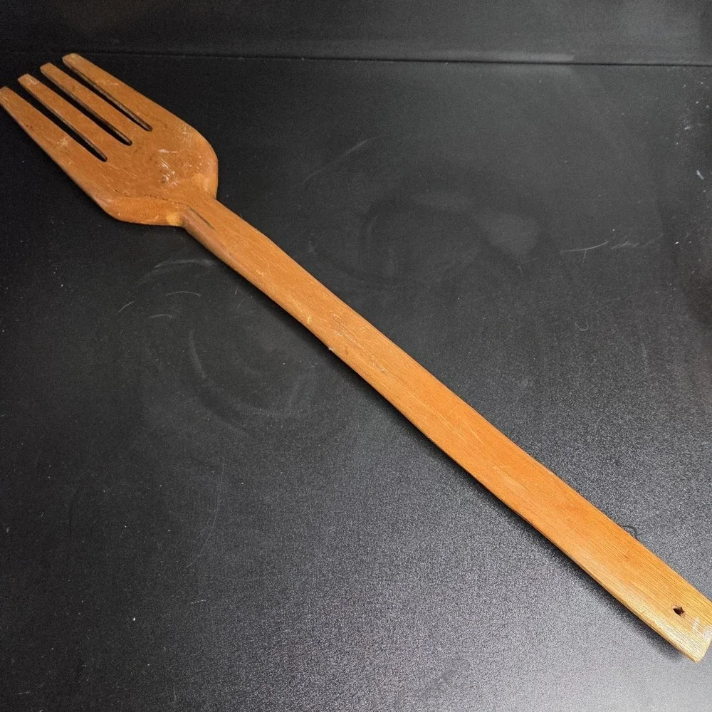 Vintage Hand Carved Wooden Fork Wall Art Alaska Souvenir Rustic Decor
